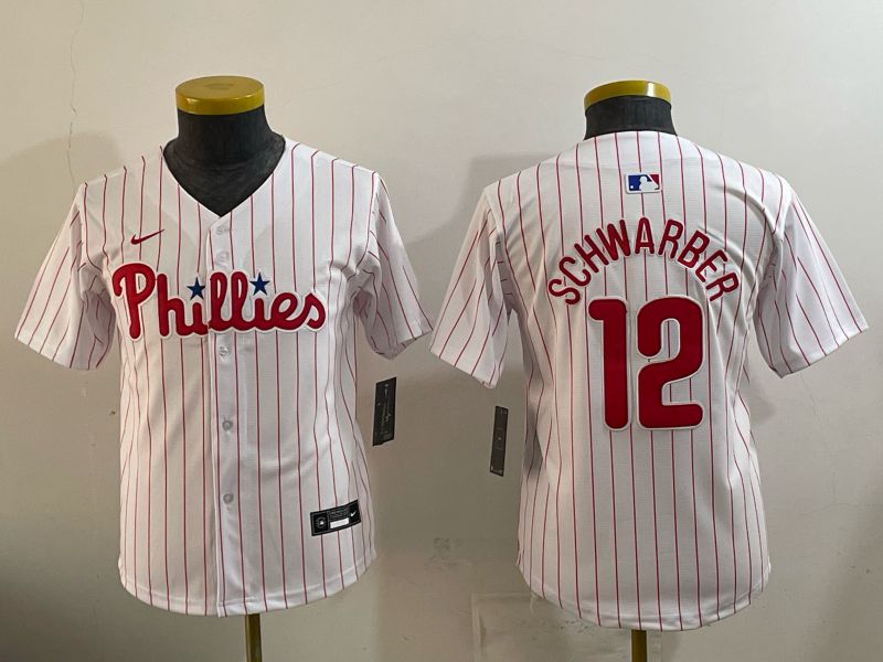 Youth 2026 Philadelphia Phillies #12 Schwarber White Game Nike MLB Jersey style 01->youth mlb jersey->Youth Jersey